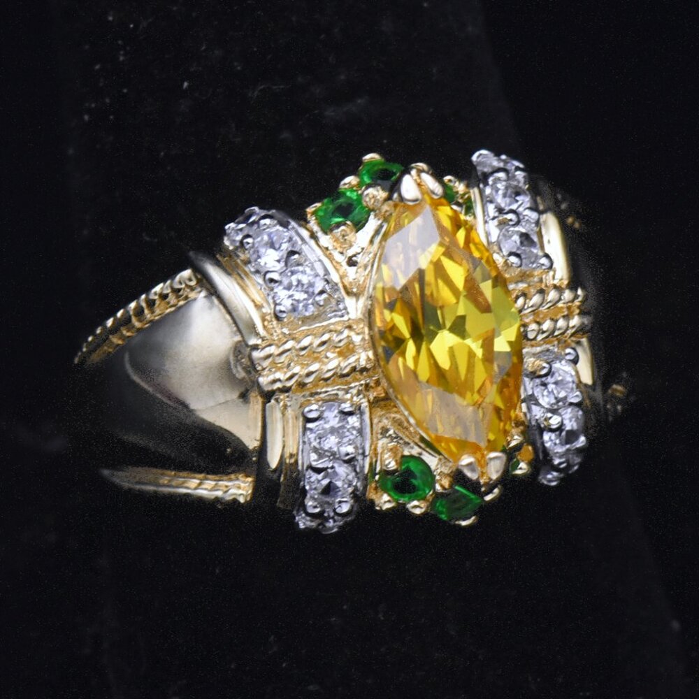 Ross-Simons - Vintage Vermeil with Yellow and Green CZ Ring - Size 10